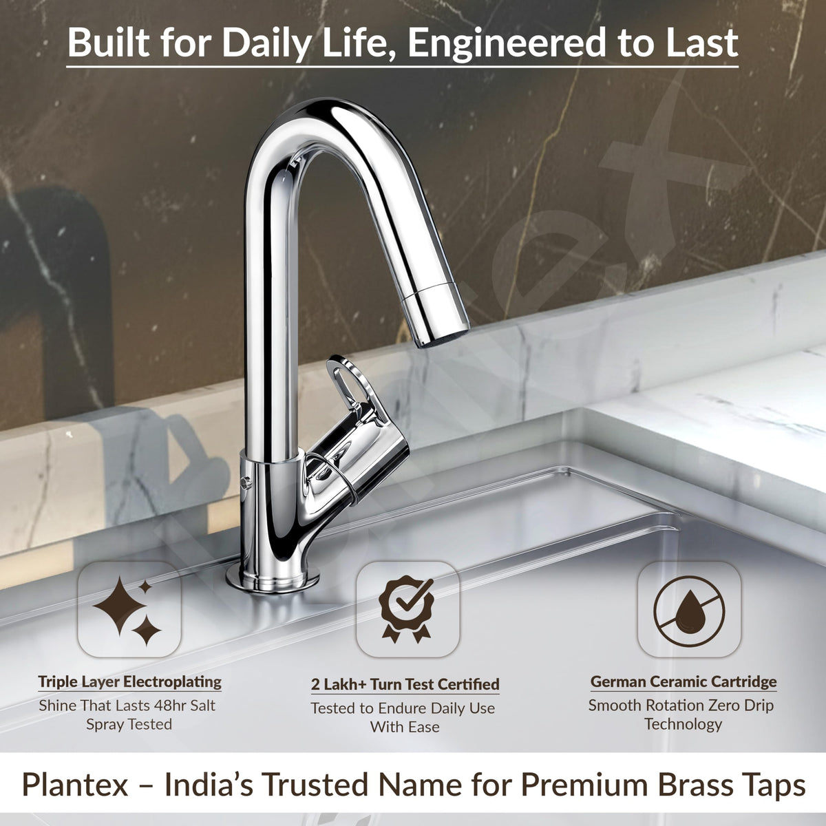 Plantex Pure Brass Sink Tap for Kitchen Basin with Teflon Tape/Water Tap/360 Degree Rotating Tap for Kitchen Sink- (Flip, Chrome)