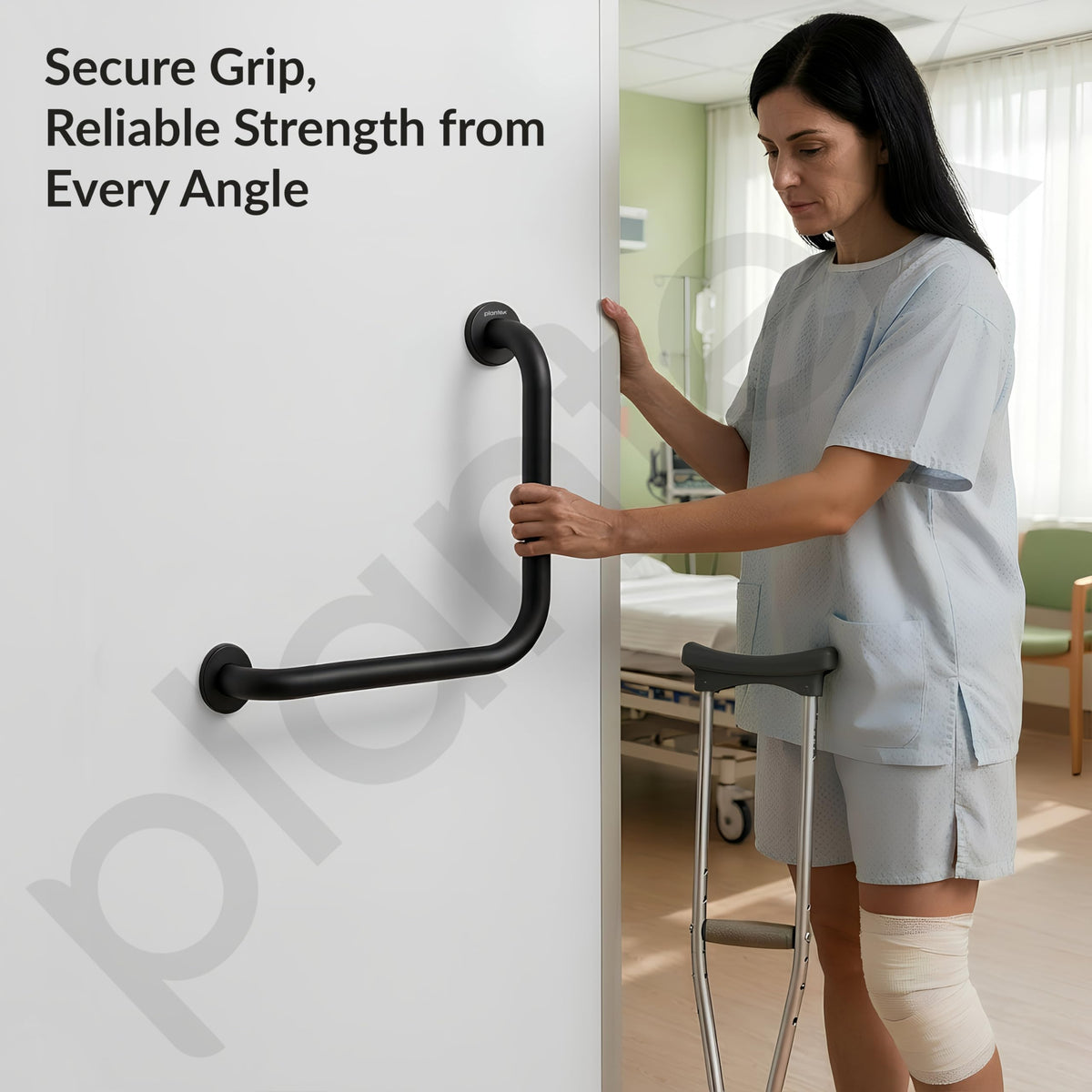 Plantex L-Shape Grab Bar for Toilet/Support Handle for Senior Citizen/Anti-Slip Shower Handrail - Stainless Steel, Pack of 1 (Black)-6