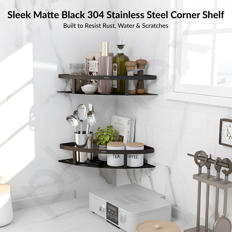 Plantex 304 Grade Stainless Steel Bathroom Shelf for Wall Corner/Bathroom Stand for Wall//Storage Organizer (9x9 inches, Black)-3