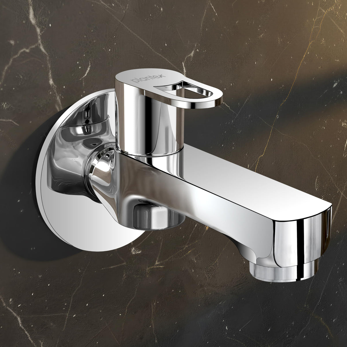 Plantex Long Body Bib Cock Water Tap for Bathroom/Wall Mount Tap for Wash Basin with Teflon Tape & Wall Flange - Pack of 1 (Flip, Chrome)