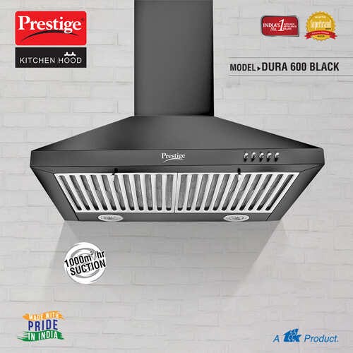 Prestige Dura 600 Black Stainless Steel Baffle Filter Kitchen Hood - 1000m3/hr