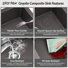 Plantex Quartz Acrylic Matt Kitchen Sink/Undermount Sink For Kitchen With 10 Years Warranty By /Granite Single Bowl Kitchen Sinks With Coupling (Con-24X18 Inches)-3