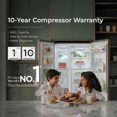 Midea 560 L Side by Side Refrigerator, Inverter Compressor, Multi Air Flow Cooling, Water Dispenser (MDRS704FGF46 Frost Free, Energy Efficient, Large Capacity, Bru-Steel Finish)