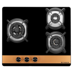 Faber 60cm 3Burner Gas Hob | Flame Failure Device | Cast Iron Pan Support | Metal Knobs | Dual Flame Burner | 8mm Toughe