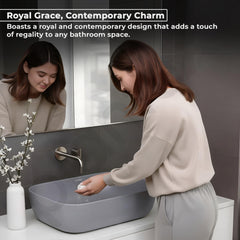 Plantex Ceramic Tabletop Washbasin/Bathroom Basin Sink/Basin for Bathroom/Wash Basin for Restaurant, Hotel (Matt Grey - 18 x 13 x 5 Inch)-6