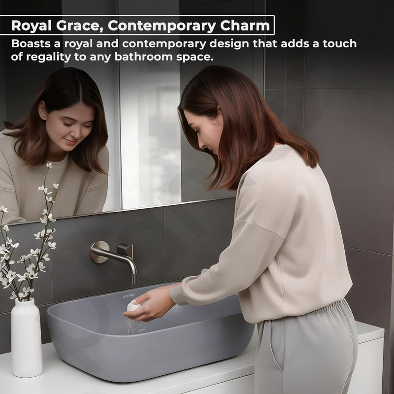 Plantex Ceramic Tabletop Washbasin/Bathroom Basin Sink/Basin for Bathroom/Wash Basin for Restaurant, Hotel (Matt Grey - 18 x 13 x 5 Inch)-6