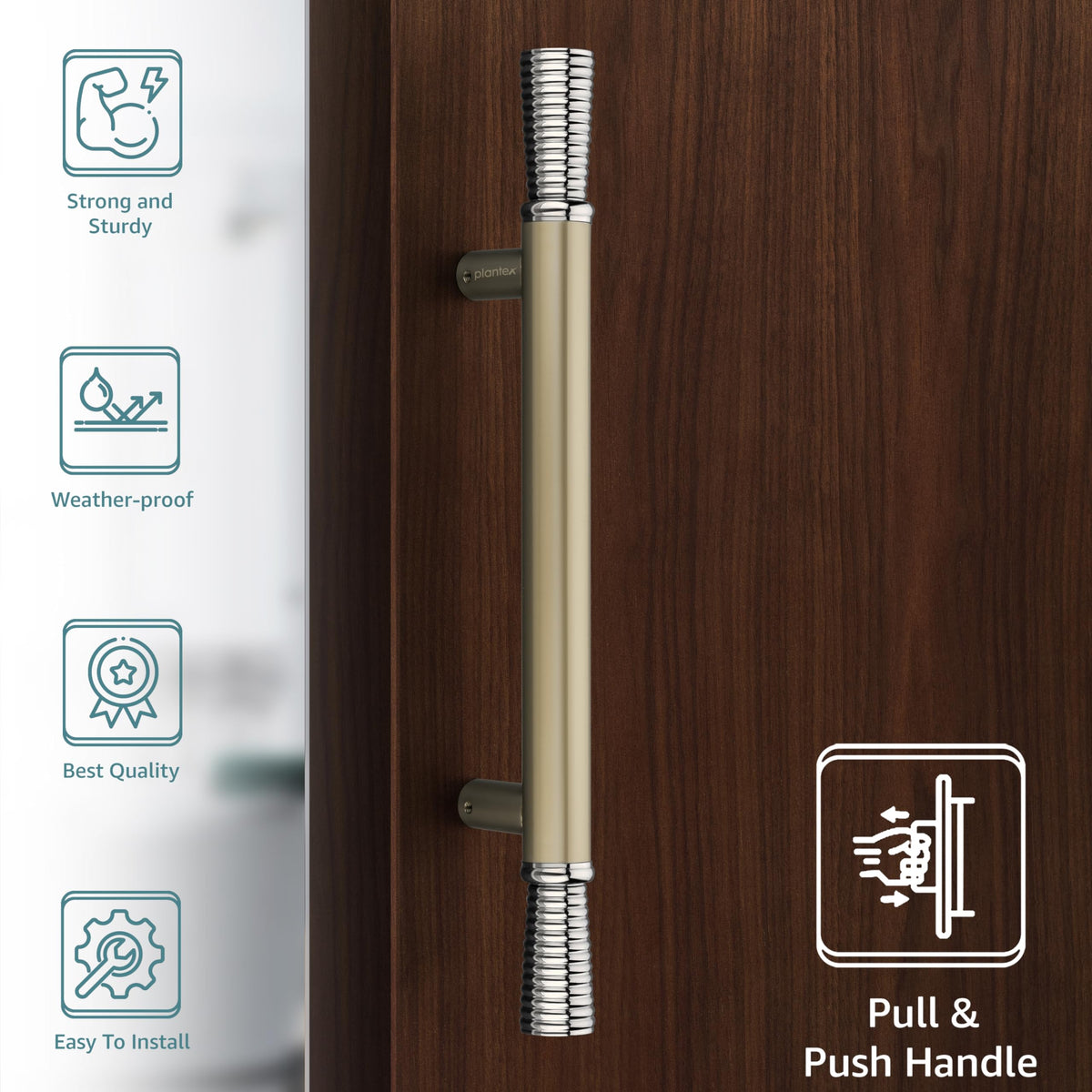 Plantex Door Handle for Main Door/14 Inch Main Door Handle/Pull-Push Handle for Home/Office/Hotel - Pack of 1 Satin White - Chrome Finish (3 Years Warranty)-3