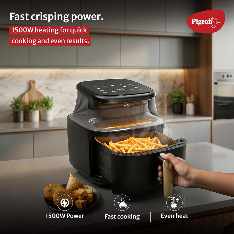Pigeon by Stovekraft Healthifry 5.4L Digital Air Fryer | 1500W |See Through Glass Window|360° Rapid Air Circulation |80%