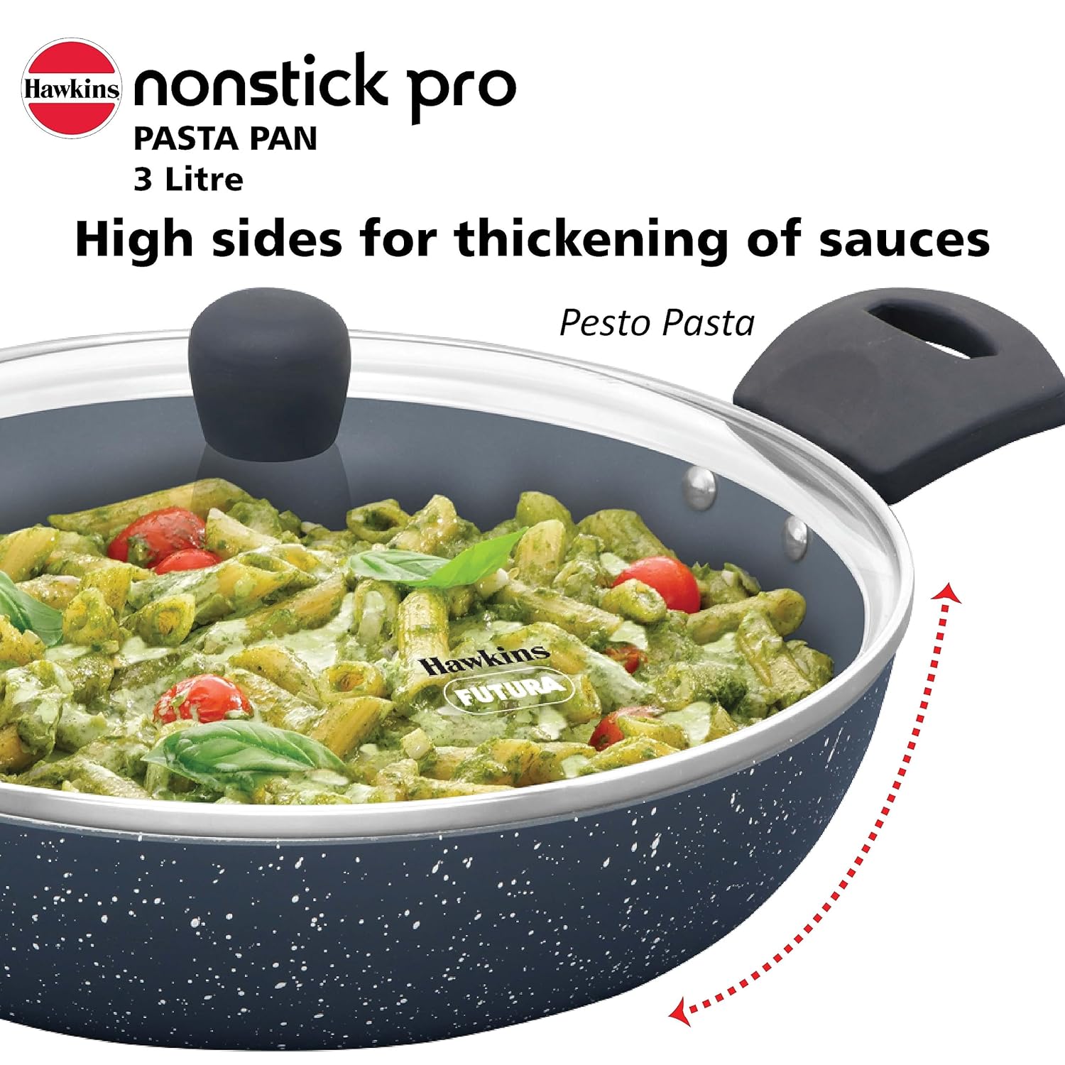 Hawkins Nonstick Induction Pasta Pan, 26 cm Diameter, Granite Fry Pan, Blue (ICP26G)