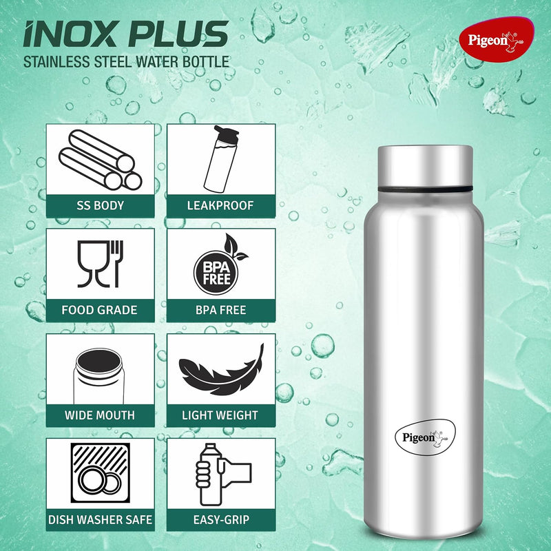 Pigeon by Stovekraft Inox Hydra Plus Stainless Steel Drinking Water Bottle 900 ml - Silver (1 year Warranty)