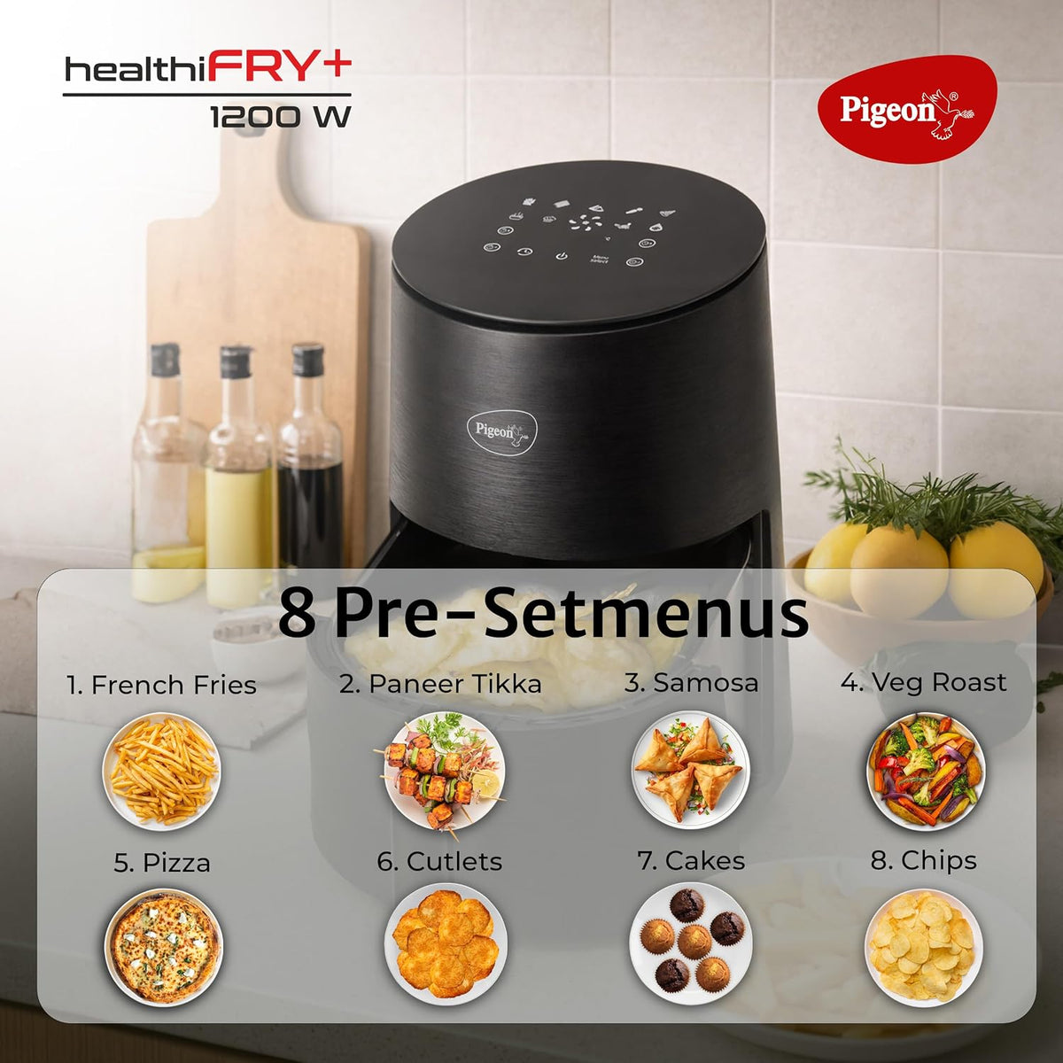 Pigeon Healthifry 3.3L Compact Digital Air Fryer | 1200W | 360° Rapid Air Circulation | 85% Less Oil | Non-Stick Basket 