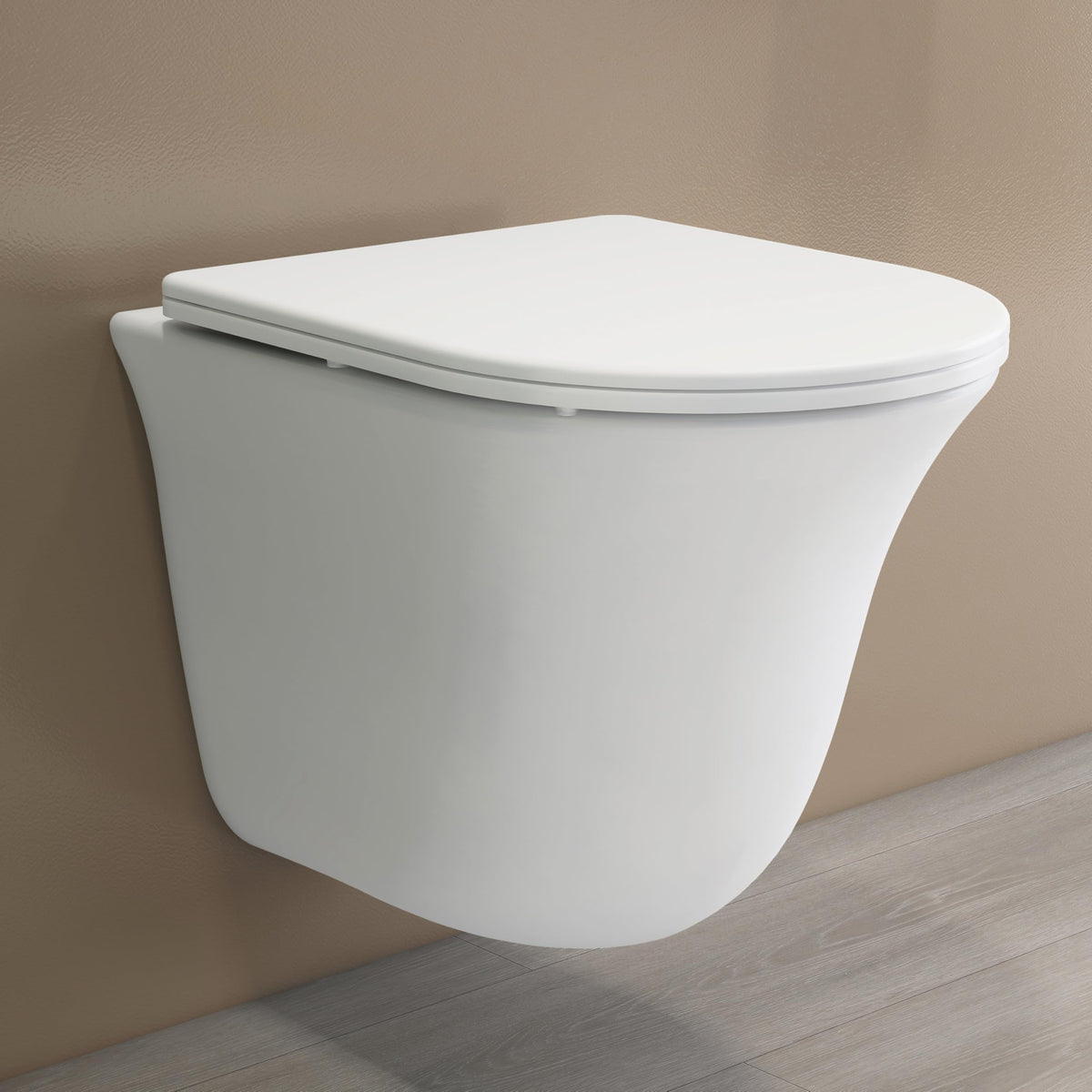 Plantex Imported Ceramic Western Commode/Wall Hung Western Toilet/Rimless Washdown Commode for Bathroom with Soft Close Toilet Seat Cover - P Trap Outlet (1161 - Matt White)