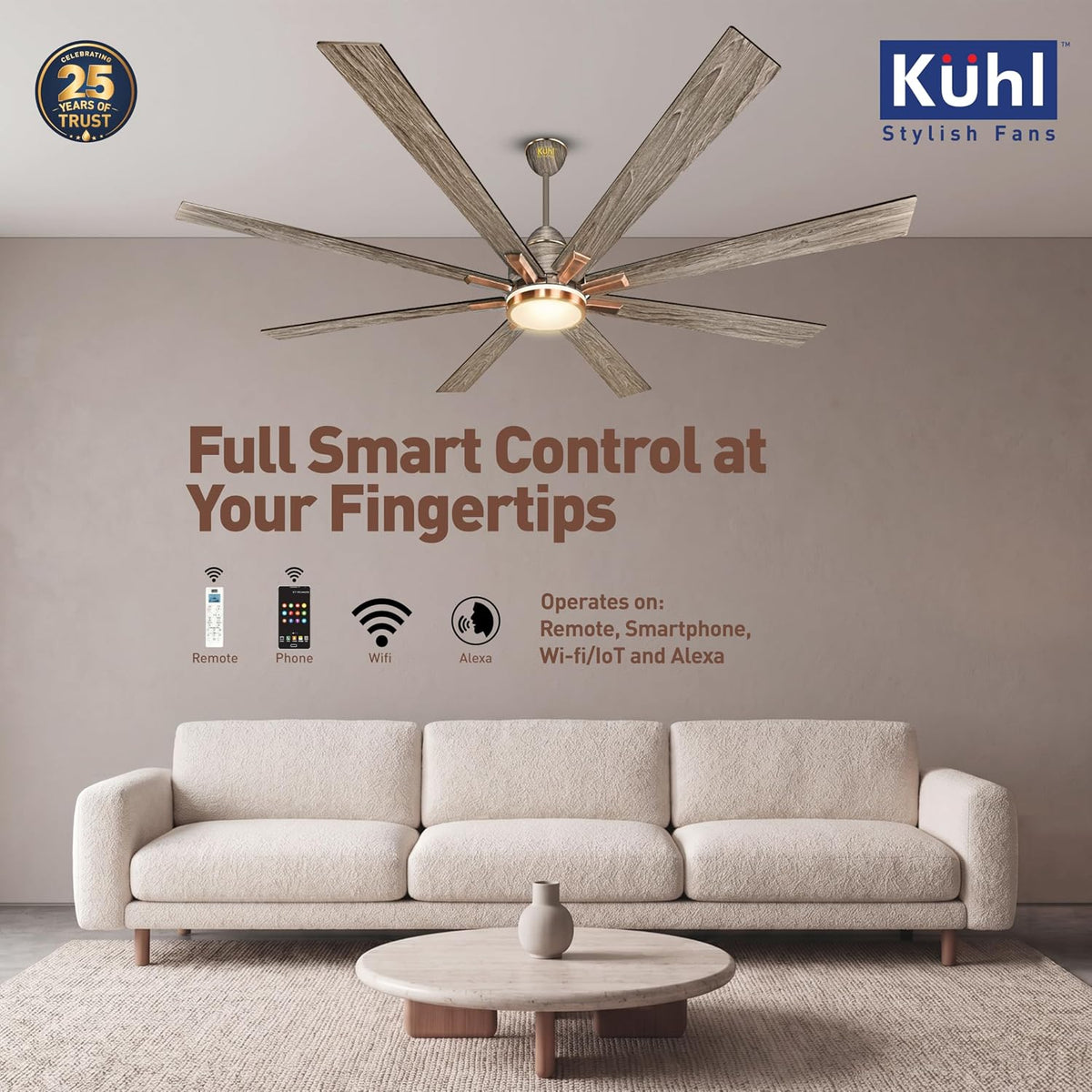 KUHL Polariz Super 72 1800 mm BLDC Ceiling Fan with Remote & Down Light (Teak)-4