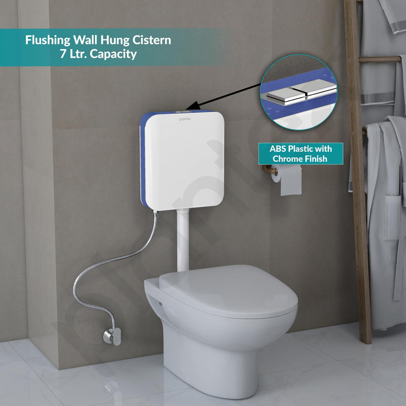 Plantex Commode Flush Tank for Toilet with 7 LTR Water Capacity/Dual Tone and Slim Polypropylene Flush Tank with Internal Accessories - Pack of 1 (Blue & White)-2