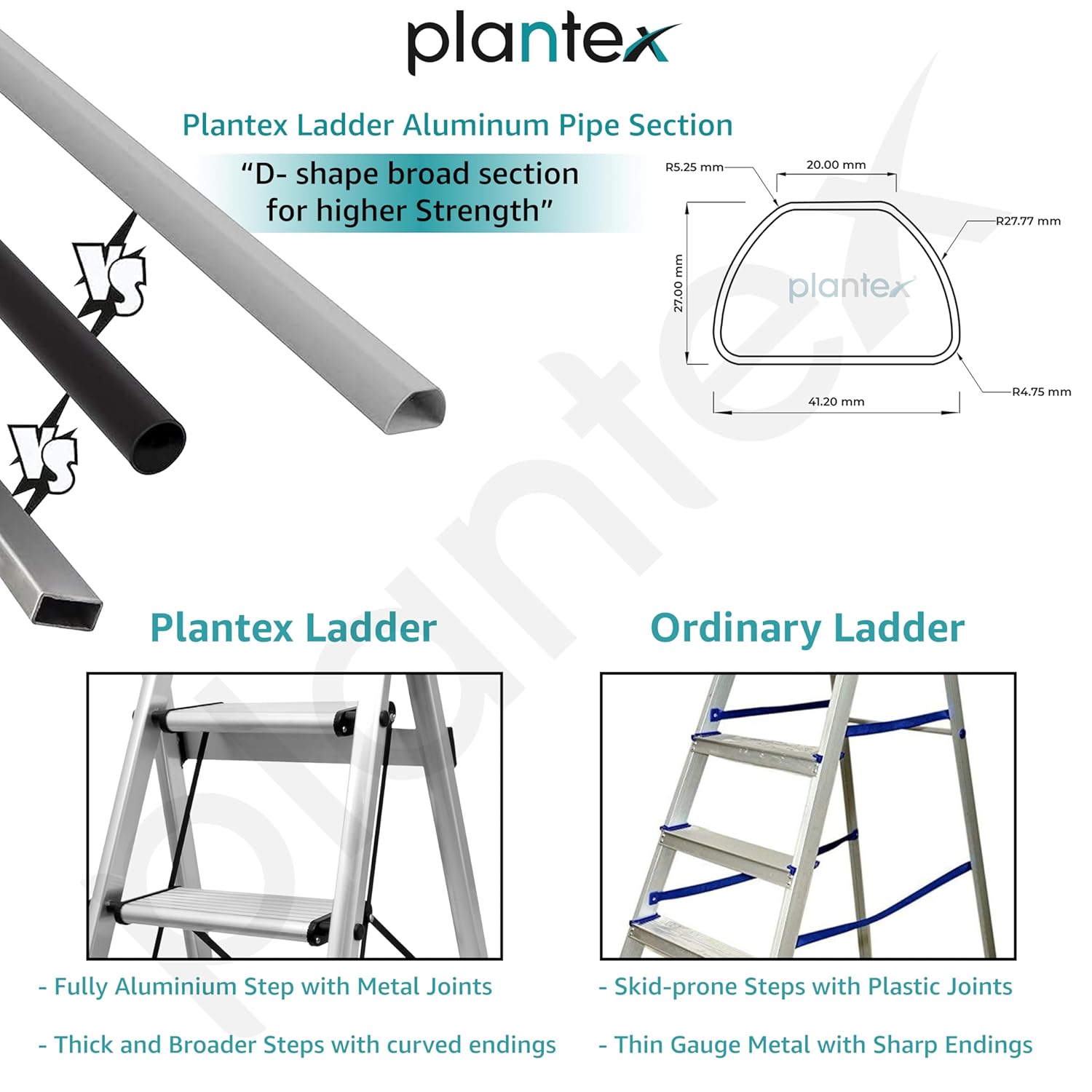 Plantex Surestep 4 Step Aluminum Ladder for Home/Non-Slip Wide-Step Foldable Ladder with Knee Guard, PVC Shoes and Cross Bars (Anodize-Silver)