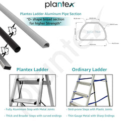 Plantex Surestep 4 Step Aluminum Ladder for Home/Non-Slip Wide-Step Foldable Ladder with Knee Guard, PVC Shoes and Cross Bars (Anodize-Silver)
