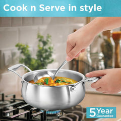 Hawkins 3L Pro Triply Stainless Steel Handi with Steel Handles and Steel Lid, Silver (PSH30S)