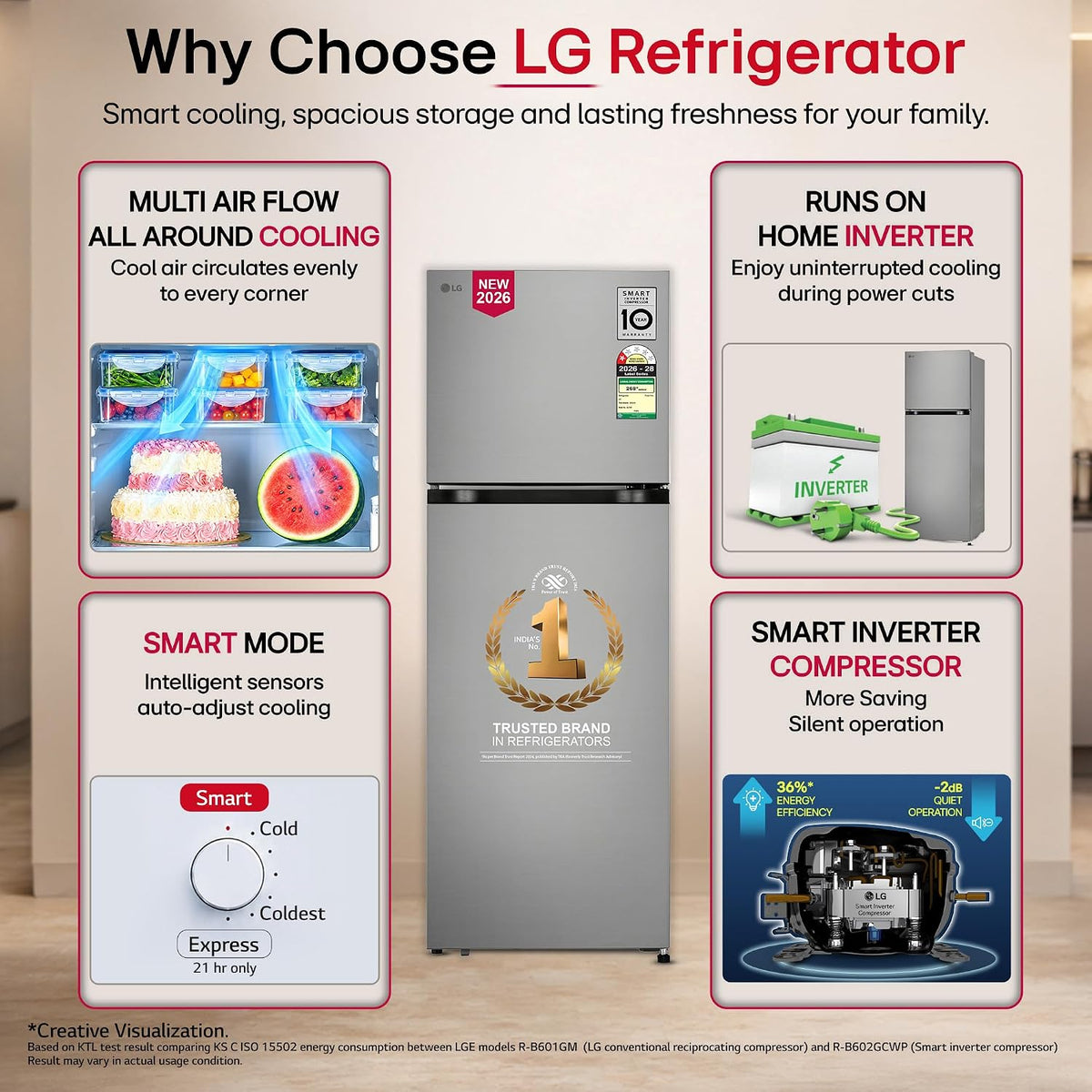 LG 251 L, 1 Star, Frost-Free Smart Inverter Double Door Refrigerator with Smart Mode (GLT2516WWPZ, Shiny Steel, Multi Air Flow Cooling with Max Fresh)-4