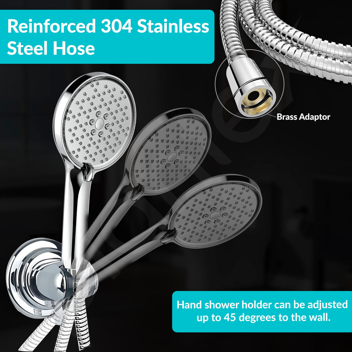Plantex Shower For Bathroom Full Set with 3-Mode Hand Shower/304 Stainless Steel Flexible Hose Pipe & Hand Shower Holder-Chrome-6