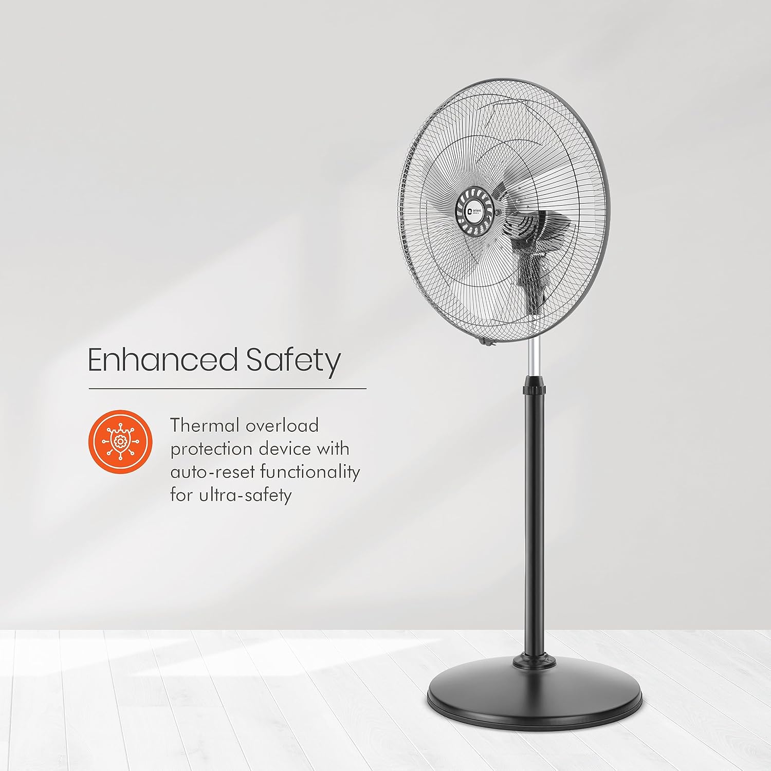 Orient Electric 450mm Tornado Pedestal Fan for home | Powerful Motor, High Air Delivery |3-Speed Control, High Speed Stand Fan | Metal Body, Telescopic Arrangement| 2 Years Warranty by Orient | Black
