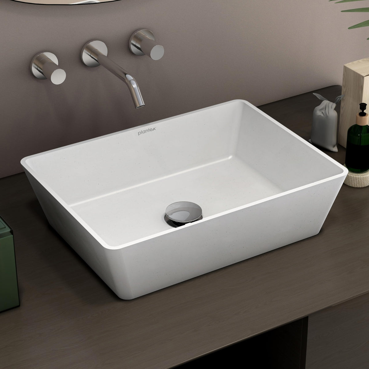 Plantex Table Top Basin for Bathroom/Quartz Rectangle Basin/Vessel Sink Over Counter for Home/Restaurant (White, 18 x 13 x 5 Inch)-1