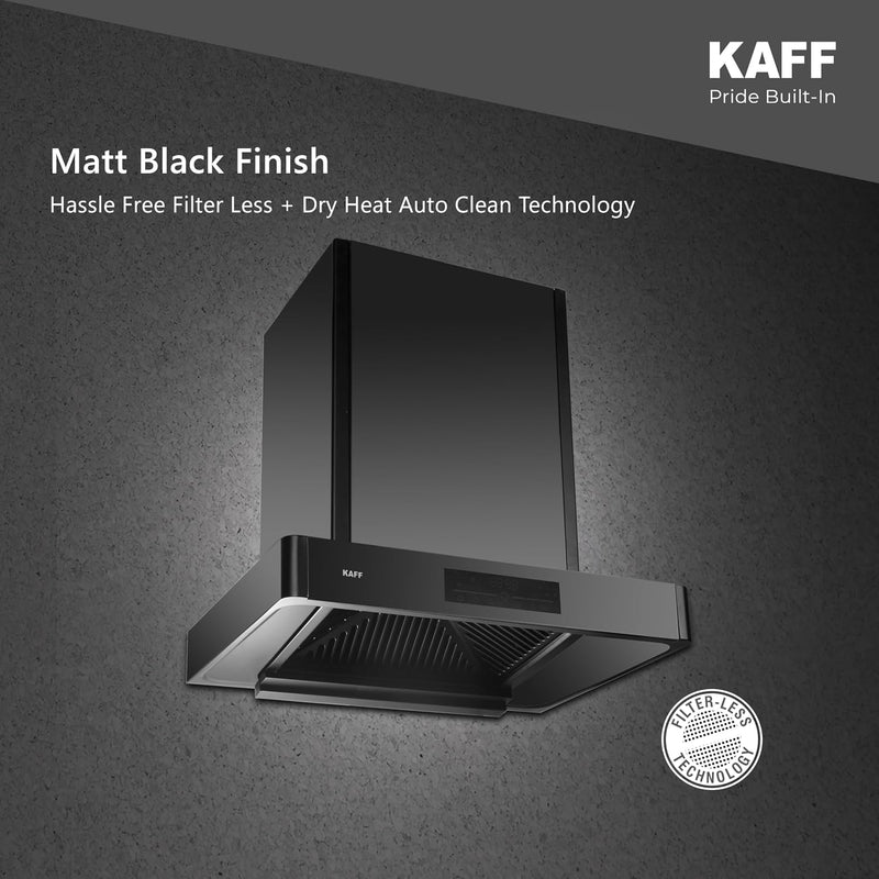 Kaff XPRO 60 cm Filterless Auto Clean Kitchen Chimney | 1400 m³/hr Suction | Motion Sensor & Touch Control | Black Glass