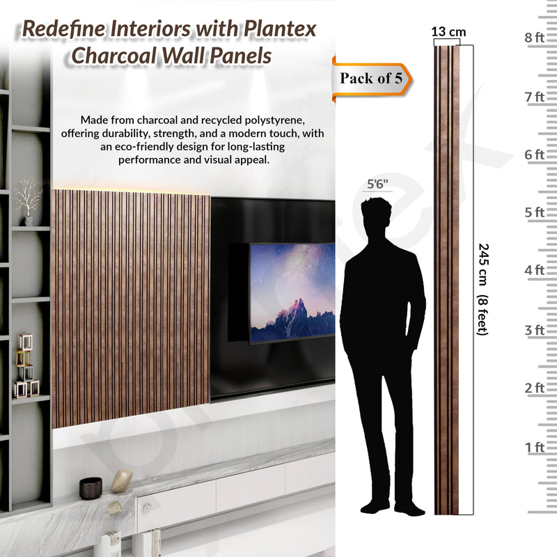 Plantex Wall Panels/Louvers Panel for Wall 8 Feet/Charcoal Panel for Interior Wall Decor/3D Wall Panel - Pack of 5 Covers - 17 Sq. Ft, Size-5 Inch x 8 Feet (Brown Gold Elegance)-2
