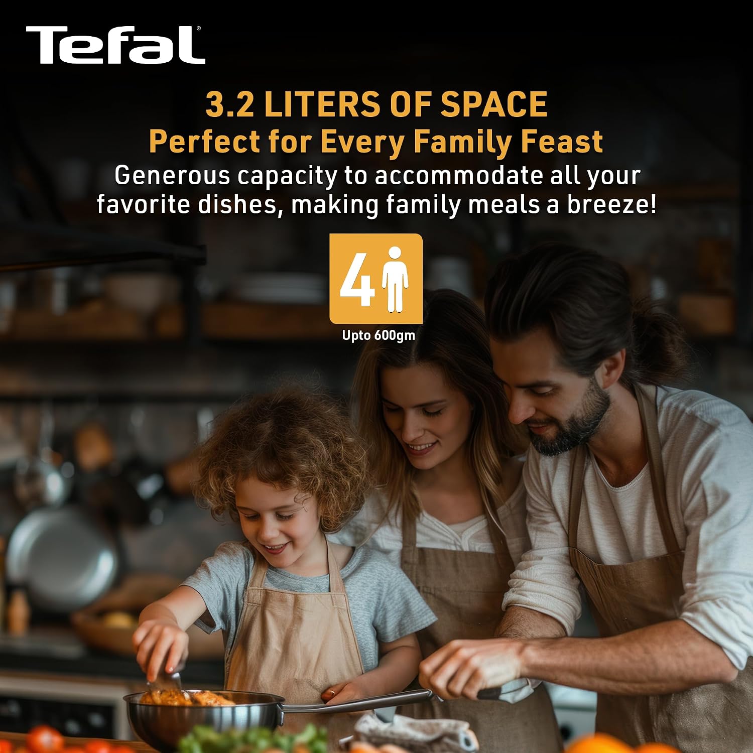 Tefal Easy Fry Air Fryer/Powerful 1200W / Customisable Temperature Control from 80°C to 200°C | 60-Minute Timer| 3.2 L | For Health-conscious Individuals | Multifunctional Cooking | 2 Year Warranty