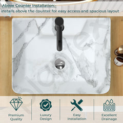 Plantex Ceramic Wash Basin for Bathroom/Rectangle Wall Mount Basin/Bathroom Sink/Washbasin for Restaurant/Hotel (Marble Finish - 16 x 12 x 5 Inch)-5