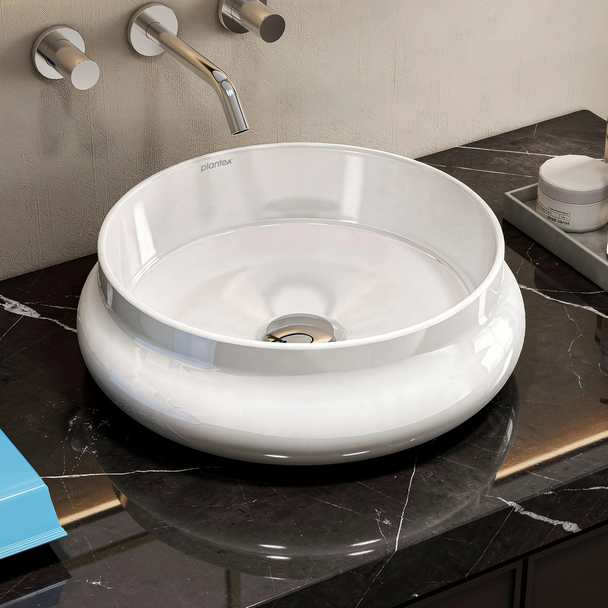 Plantex Ceramic Basin/Countertop Vessel Sink/Tabletop Wash Basin/Washbasin for Bathroom with 10 Years Glaze Warranty by Plantex (White Glossy - 16 x 16 x 5.5 Inch)