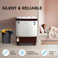 Midea 7.5 kg 5 star Semi Automatic Top Loading Washing Machine, Maroon, Rust proof Body, Air Dry Function (MWMSA075PPG(MW), Rat Away Feature)