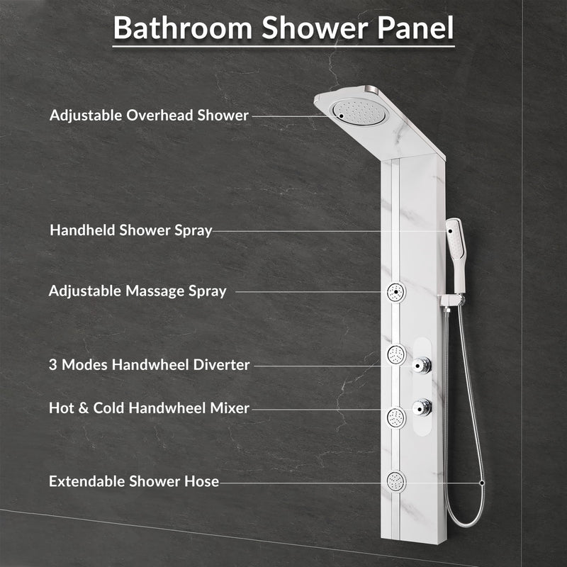 Plantex SS-304 Marble Textured Shower Panel for Bathroom with Showerhead/Hand Shower with Hose Pipe & Clamp/Body Massage Jets/Bathroom Shower System -(KM-8099)-2