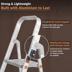 Plantex Legend Aluminium Folding 7 Step Ladder for Home - 7 Step Anti Skid Ladder/Wide Step Ladder (Orange-Chrome)