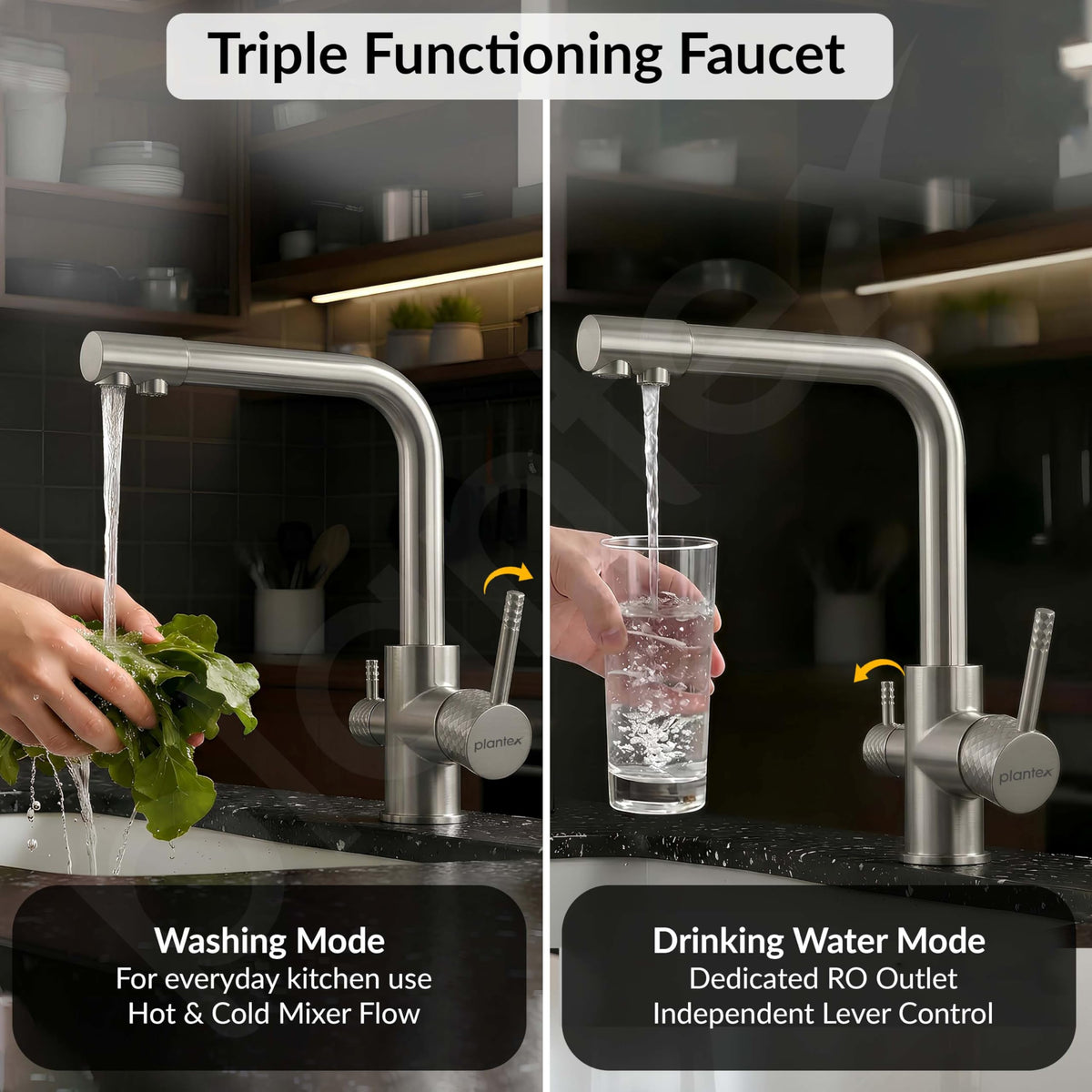 Plantex Kitchen Sink Faucet/Kitchen Tap Handle Brass and Body is 304 Grade Stainless Steel/Double Handle Kitchen Mixer Tap Hot and Cold/360° Swivel Spout Sink Taps - (7908, Matt)-3