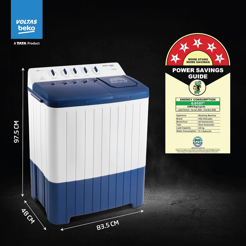 Voltas Beko, A Tata Product 8.5 Kg 5 Star Semi-Automatic Top Loading Washing Machine (WTT85UHA/OK5I0I0W01, Blue, Air Dry & Pulsator wash technology)-5
