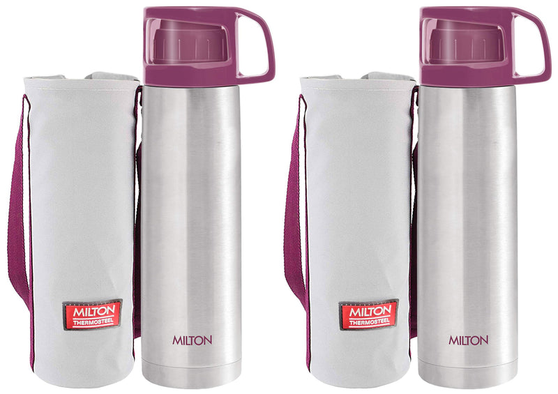 Milton Glassy 500 Thermosteel Vacuum Insulated Double Walled Flask with Drinking Cup lid & Jacket, 500 ml Water Bottles, 24 Hours Hot & Cold, Easy to Carry,Rust Proof, Tea, Coffee, Travel Bottle, Grey