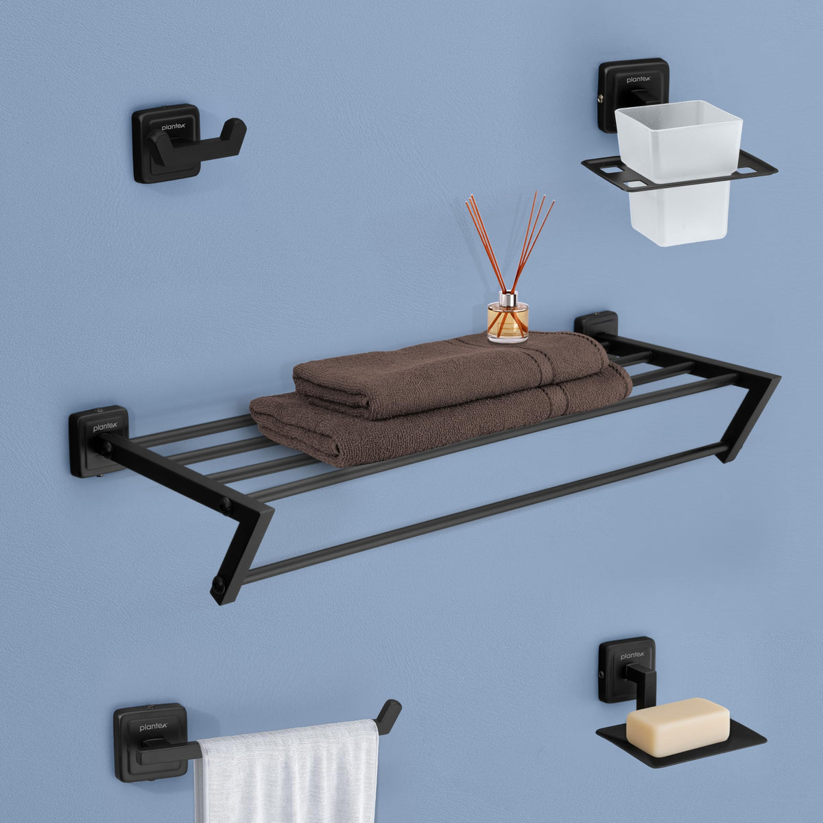 Plantex Decan 304 Grade Stainless Steel Towel Rack for Bathroom/Soap Holder/Napkin Ring/Tumbler Holder/Robe Hook/Bathroom Accessories - Black-1