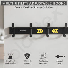 Plantex Aluminum Hook Rail with Movable Hooks for Wall/5 Hooks Hook Rail for Bathroom/Kitchen/Bath Towel Hook/Wall Hooks for Hanging - Pack of 1 (Black)-5