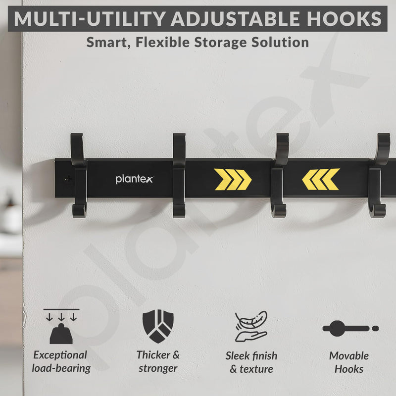 Plantex Aluminum Hook Rail with Movable Hooks for Wall/5 Hooks Hook Rail for Bathroom/Kitchen/Bath Towel Hook/Wall Hooks for Hanging - Pack of 1 (Black)-5