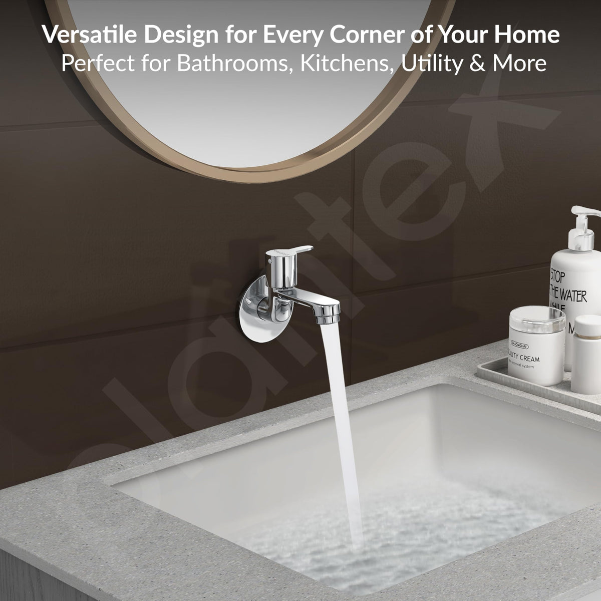 Plantex Pure Brass FLO-801 Bib Cock Water Tap with Water Saving Aerator/Dual Bib Tap with Brass Wall Flange & Teflon Tape for Washbasin with 7-Year Warranty (Mirror Chrome)-6