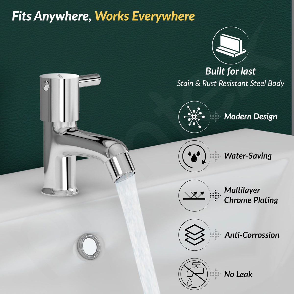 Plantex Brass Spindle Pillar Tap for Wash Basin with Water Saving Aerator/Tabletop Wash Basin tap/Bathroom Tap-(MKS-1273-Chrome)-2