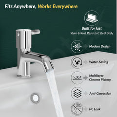 Plantex Brass Spindle Pillar Tap for Wash Basin with Water Saving Aerator/Tabletop Wash Basin tap/Bathroom Tap-(MKS-1273-Chrome)-2