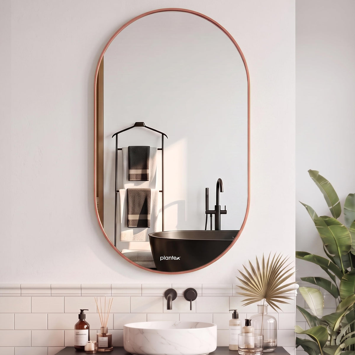 Plantex Aluminium Frame Mirror for Bathroom/Wall Mount Capsule Mirror for Bedroom/Dressing Room/Living Room/Entryway - (Rose Gold, 22x36 Inch)-1