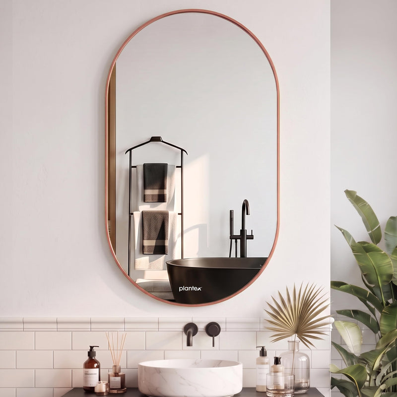 Plantex Aluminium Frame Mirror for Bathroom/Wall Mount Capsule Mirror for Bedroom/Dressing Room/Living Room/Entryway - (Rose Gold, 22x36 Inch)-1
