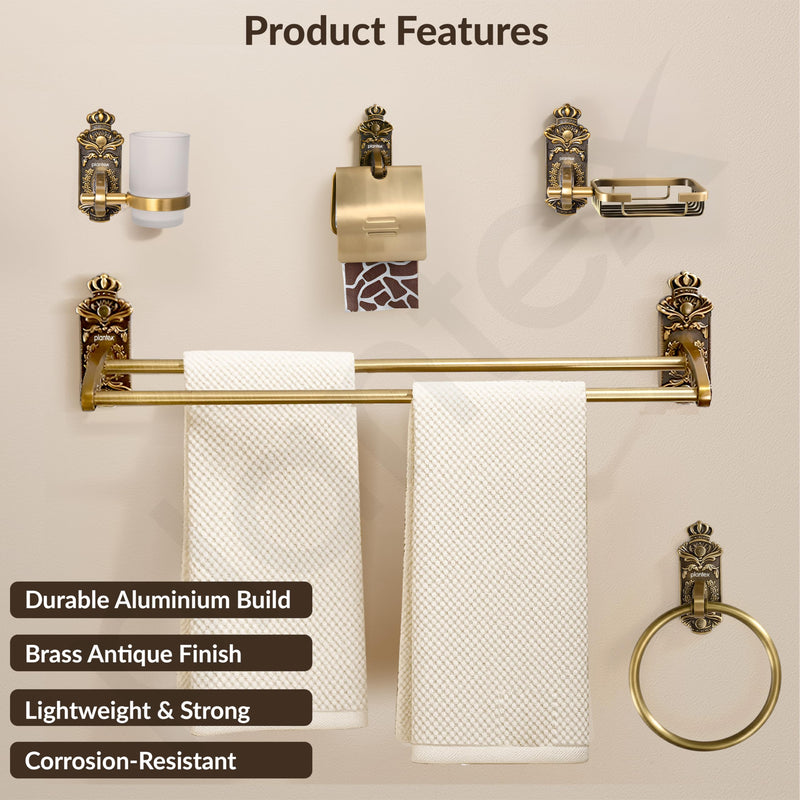 Plantex Aluminium Antique Bathroom Accessories Set Of 5-Pcs/Bathroom Hardware Set (Towel Rod/Napkin Ring/Paper Holder/Soap Dish/Tumbler Holder), Gold-3
