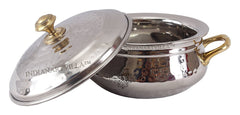 Steel Hammered Design Handi Brass Handle with Steel Lid|450 ML