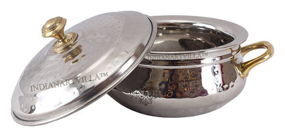 Steel Hammered Design Handi Brass Handle with Steel Lid|450 ML