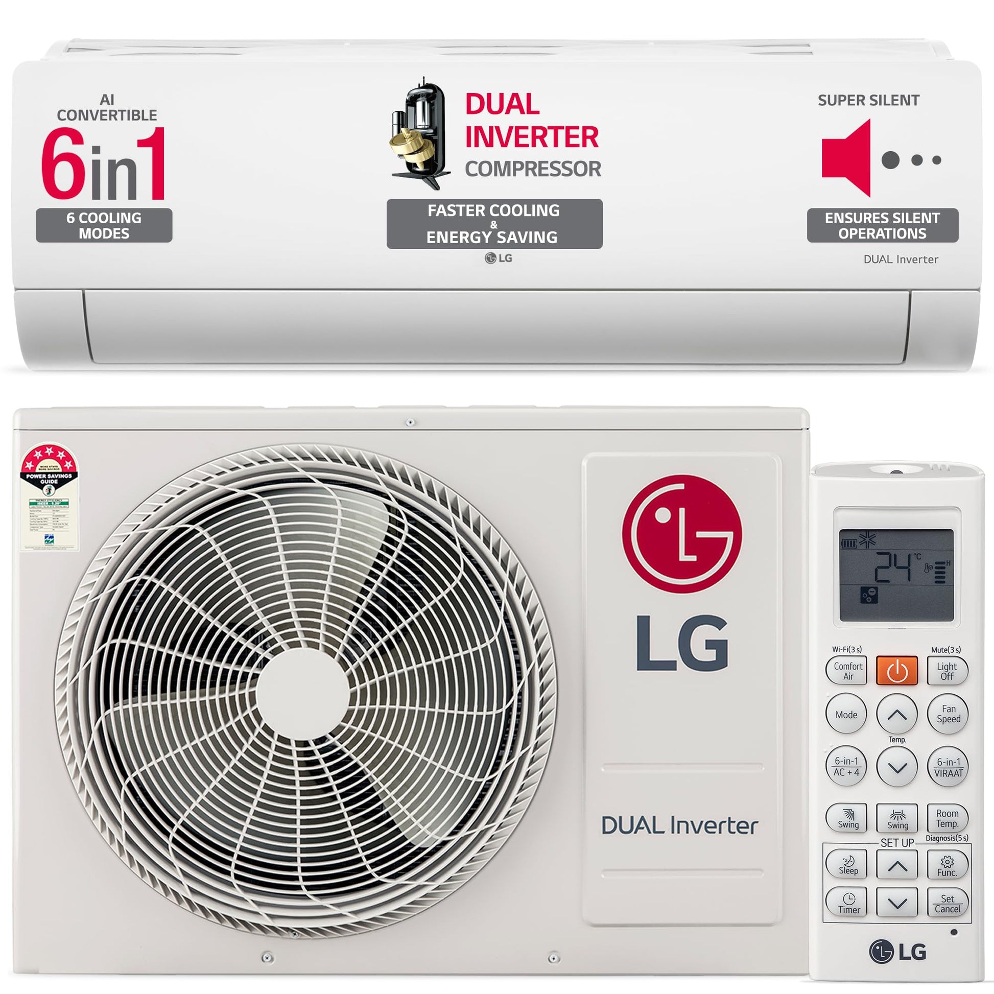 LG 1 Ton 4 Star DUAL Inverter Split AC (Copper, AI Convertible 6-in-1 with VIRAAT Mode, Faster Cooling & Energy Saving, 4 Way Swing, HD Filter with AntiVirus Protection, US-Q13JNYE, White)