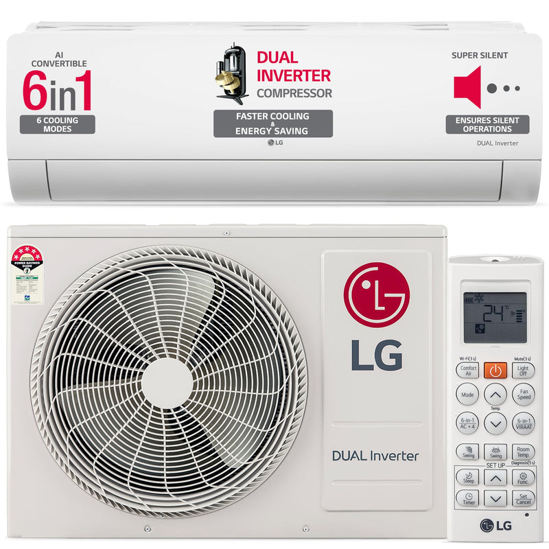 LG 1 Ton 4 Star DUAL Inverter Split AC (Copper, AI Convertible 6-in-1 with VIRAAT Mode, Faster Cooling & Energy Saving, 4 Way Swing, HD Filter with AntiVirus Protection, US-Q13JNYE, White)