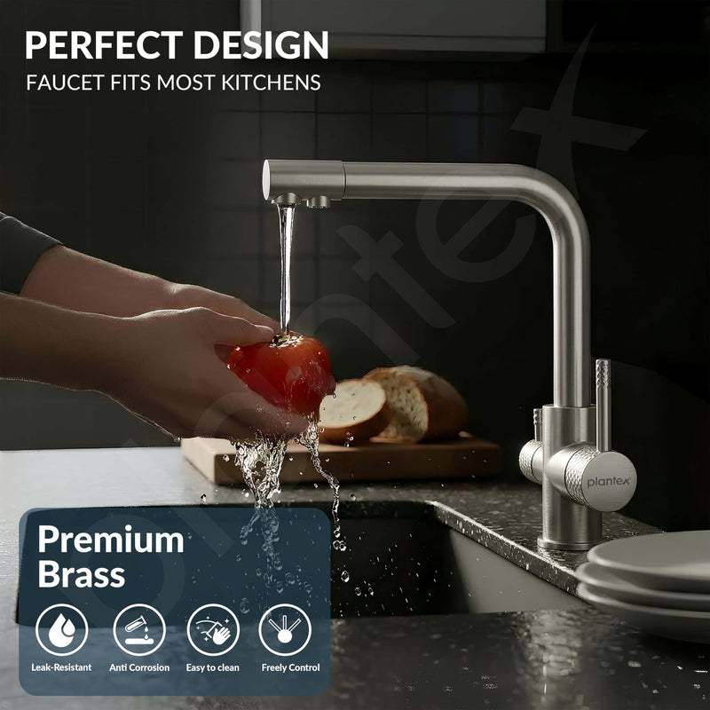 Plantex Kitchen Sink Faucet/Kitchen Tap Handle Brass and Body is 304 Grade Stainless Steel/Double Handle Kitchen Mixer Tap Hot and Cold/360° Swivel Spout Sink Taps - (7908, Matt)-2